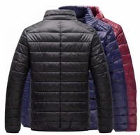 Veste d'hiver matelassée pour homme, couleur unie, col montant, fermeture éclair, coupe-vent, coupe ajustée, style décontracté, rembourrage en polyester