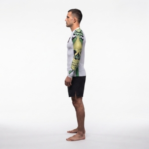 Custom Men's BJJ Rash Guard Long Sleeve MMA Grappling <b>Top</b> Sublimated <b>Skull</b> Pattern Combat Training Shirt - Product Image 3