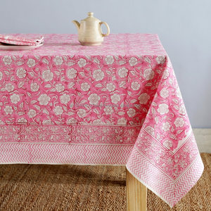 Ấn Độ Khối In Hoa Bông Khăn Trải Bàn Và 6-Mảnh Khăn Ăn Thiết Lập Màu Hồng Pháp Hình Chữ Nhật Bảng Vải Bảng Bìa - Product Image 1