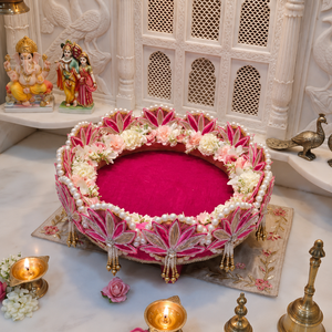 Handmade Pink Floral <b>Wedding</b> Ring Platter Pearl Beaded Engagement Tray for Bridal Ceremony Decor Gift Presentation - Product Image 2