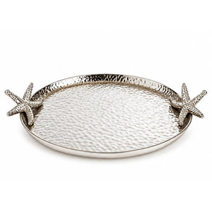 Atractiva Bandeja Decorativa de Acero Inoxidable Plateado Martillado con Asas Esculpidas de Orquídea, Elegante Plato Rectangular para Servir - Product Image 5