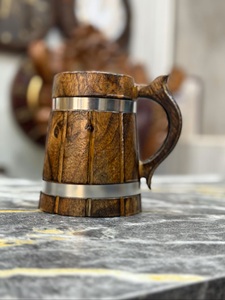 แก้วกาแฟไม้สไตล์วินเทจ งานฝีมือรักษ์โลก ฝาปิดพร้อมหูจับ ลายเรียบง่าย ใช้กับเครื่องล้างจานและไมโครเวฟได้ สินค้าขายดี - Product Image 1