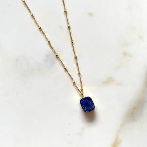Lapis Lazuli Square Charm Pendant Sterling Silver Necklace Gold Plated Chain Blue Stone Women's Fashion High Quality IGI - Product Image 6