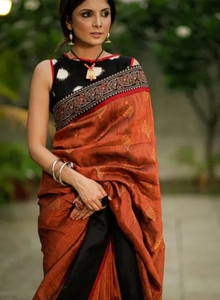 Sari en coton et lin imprimé numérique Bollywood KV - Product Image 5