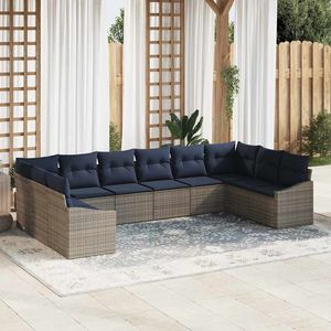 Set di divani in polyrattan sintetico grigio da 10 pezzi con cuscini per arredamento da giardino - Product Image 1