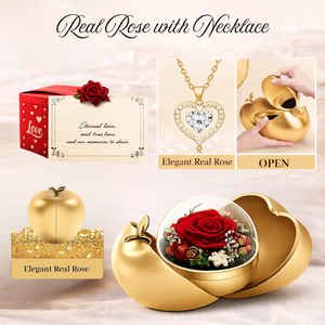 กล่องของขวัญดอกกุหลาบอมตะ ELVROGEST SA พร้อมสร้อยคอรูปหัวใจสีทอง ของขวัญสุดหรูสำหรับคุณแม่ ภรรยา แฟนสาว ในวันเกิดหรือวันวาเลนไทน์ - Product Image 2