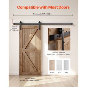 Kit Hardware per Porta Scorrevole Stile Barn da 2 Metri, Capacità di Carico 150 kg, Compatibile con Porte di Larghezza 90-100 cm e Spessore 3,5-4 cm - Product Image 6