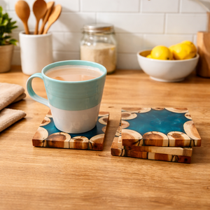 Sous-verres en noyer avec résine époxy effet rivière |   Finition de scellement pour bois bleu cobalt, noyer et bois naturel, pour une résistance à l'eau, un nettoyage facile et une protection anti-taches - Product Image 3