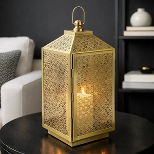 2026 Wholesale Moroccan Style <b>Gold</b> Metal Candle Holder <b>Lantern</b> for Tabletop & Floor Home Decorations - Product Image 1