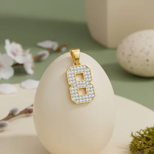 Diamtrendz Lucky Number 8 Hiphop Rhodium Plated 925 Silver Zircon <b>Pendant</b> Chain with 10K/14K/18K <b>Solid</b> <b>Gold</b> Options - Product Image 1