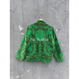 Chaqueta de algodón bordada a mano con estampado floral verde, cuello alto, manga larga, para otoño, con forro interior de algodón. - Product Image 4