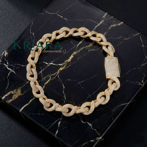 S925 Men's Plated Moissanite Link <b>Chain</b> Necklace Round Brilliant Cut Micro Pave Statement Hip Hop Jewelry - Product Image 3
