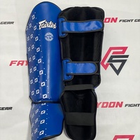 Protège-tibias Fairtex sur mesure entièrement imprimés, nouveau modèle bleu, protection professionnelle en cuir pour Muay Thai, Kickboxing et MMA
