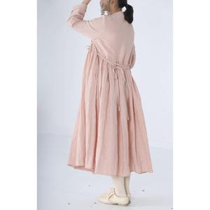 Elegant Pink Cotton Linen Plain Maxi <b>Dress</b> With V-Neck Boho <b>Loose</b> Fit Full Sleeve Summer Casual <b>Dress</b> For Women - Product Image 2