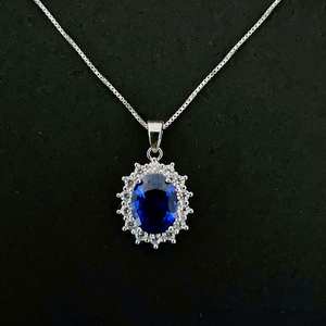 สร้อยคอแซฟไฟร์ทรงรัศมี จี้เงินแท้ ประดับแซฟไฟร์ประจำเดือนกันยายน ของขวัญวันครบรอบคริสต์มาสสำหรับผู้หญิง - Product Image 1