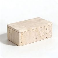 Boîte de rangement en marbre travertin de luxe avec couvercle pour cuisine et salle de bain, boîte de rangement en pierre beige moderne au design élégant