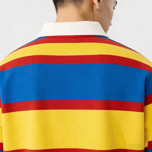 Polo rayé décontracté de haute qualité pour homme, manches longues, color block, style rugby, personnalisable, vente en gros - Product Image 6