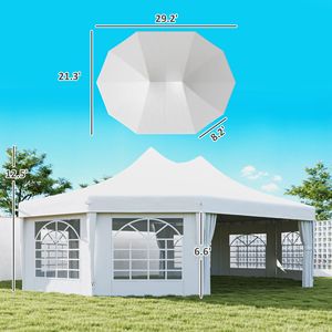 Tenda a baldacchino bianca 29FT X 21FT per eventi e feste, impermeabile, a doppio strato, con 2 pareti laterali in PVC a scomparsa, in acciaio e poliestere - Product Image 3