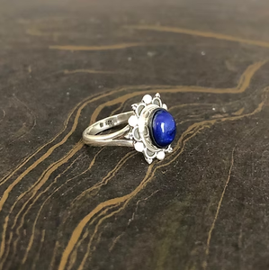 Sterling Silver 925 Unisex <b>Lapis</b> <b>Lazuli</b> Stylish Vintage <b>Ring</b> Trendy Flower Shape Wear Any Occasion - Product Image 3