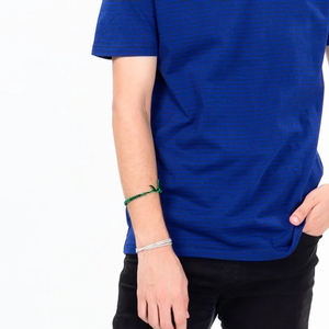 เสื้อยืดแขนสั้นคอวีลายทางสำหรับผู้ชาย ทรงลำลอง สีน้ำเงิน - Product Image 5