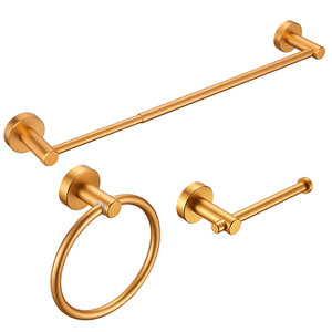 Set di accessori bagno 3 pezzi in alluminio spesso, barra portasciugamani regolabile da 16-27 pollici in oro spazzolato, porta WC da parete da 27 pollici - Product Image 1