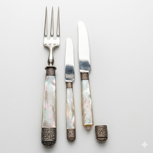 Ensemble de couverts vintage en gros avec manche en nacre, couteau et fourchette à poisson gravés ornés, de qualité supérieure pour hôtels de luxe - Product Image 3