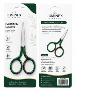 Ciseaux à broder Luminex Impex en acier inoxydable, lame tranchante, manche imprimé coloré, manche court, pour droitiers, effilage 30 - Product Image 4
