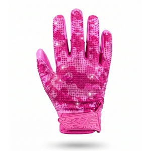 Gants de football américain blancs à doigts entiers avec strass, imprimé pailleté, paume antidérapante, fermeture auto-agrippante, unisexe - Product Image 1