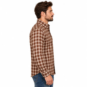 Chemise en flanelle à carreaux marron pour homme, de qualité export, au look attrayant, à manches longues et boutonnée - Product Image 4