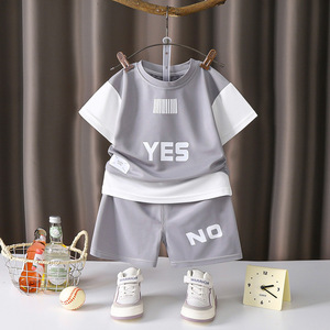 Cool Whales <strong>Boys'</strong> Girls' Summer Suit Home Clothes Breathable Comfortable Two-piece Colorblock Cartoon Letters Western-style - Product Image 5