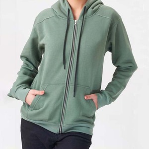 Sudadera con capucha y cremallera para mujer, de algodón polar, manga larga, con cordón y bolsillo canguro, color liso, para otoño - Product Image 4