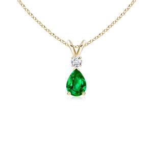 14K <b>Solid</b> <b>Gold</b> Natural Emerald Prong-Set Teardrop V-Bale <b>Pendant</b> With Diamond Fine Jewellery Anniversary Gift For Her 2026 - Product Image 1