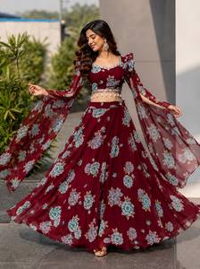 Lehenga Choli en Georgette à Imprimé Floral le Plus Vendu pour Mariages et Soirées à Prix d'Exportation - Product Image 1
