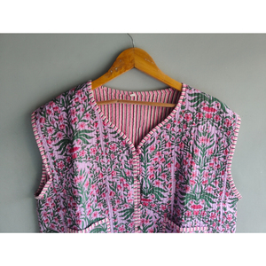 Chaleco bomber acolchado floral de algodón, reversible, transpirable, de manga corta para mujer, regalo para ella - Product Image 4