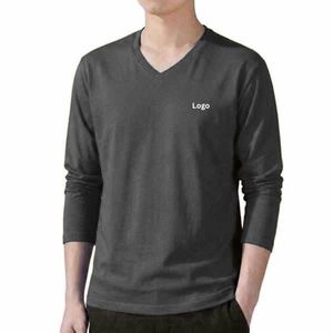 เสื้อยืดคอวีแขนยาวทรงหลวมสำหรับผู้ชายแบบสั่งทำพิเศษ ขายส่ง ผลิตจากผ้าฝ้าย 100% ระบายอากาศได้ดี แห้งเร็ว คุณภาพสูง - Product Image 3