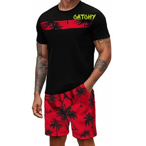 Trendy Printed Knitted <b>Men</b> <b>T</b>-<b>Shirt</b> <b>and</b> <b>Shorts</b> Set Custom Logo Casual Wear Outfit - Product Image 3