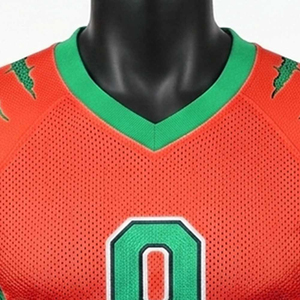 Maillot de volley-ball pour homme, imprimé léopard orange et vert, col en V, manches courtes, maille sublimée respirante, prix abordable - Product Image 6