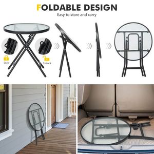 Outdoor Patio Side Table with Durable Tempered Glass <b>Tabletop</b> Stylish Outdoor Tables - Product Image 6