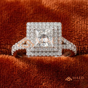 925 Sterling Silver Princess Cut Moissanite/Diamond Engagement <b>Ring</b> for Women, Double Halo Pave Diamond <b>Split</b> Shank <b>Ring</b> - Product Image 1