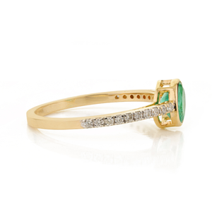 Dernière collection de bagues de fiançailles empilables en émeraudes et diamants véritables pour unisexe, or jaune pur 14 carats, bijoux pierre de naissance de mai - Product Image 5