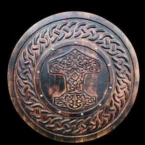 Bouclier Viking Nordique Premium en Bois, Forme Ronde, Fait Main pour Décoration de Costume Historique et Décoration Murale - Product Image 3