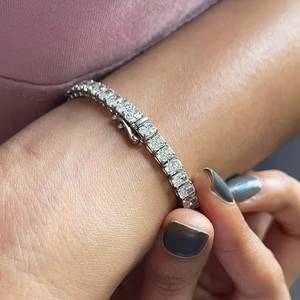Round Brilliant Cut Moissanite Tennis <b>Bracelet</b> 925 <b>Silver</b> 14K/18K Gold Plated Luxury Unisex <b>Bangle</b> for Wedding Party Gift - Product Image 3