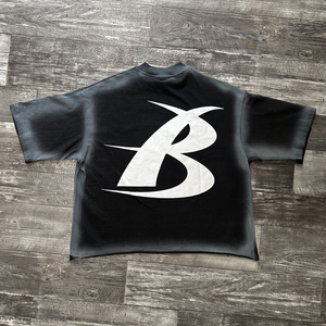Camisetas de algodón grueso estilo streetwear con estampado serigrafiado efecto desgastado, camiseta oversize corta con lavado ácido y efecto sucio, corte holgado para hombre. - Product Image 2