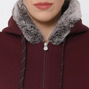 Ensemble de survêtement d'hiver personnalisé pour femme, couleur unie, avec sweat à capuche zippé et pantalon de jogging, 2 pièces, décontracté, bordeaux - Product Image 6