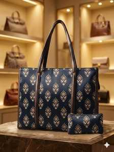 Conjunto de Bolsos de Tela Jacquard Hechos a Mano – Motivo Floral Étnico – Bolsa de Oficina y Viaje – Calidad de Exportación de Lujo - Product Image 3