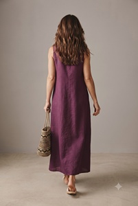 Vestido Maxi sin Mangas con Cuello en V, Corte Regular, Ecológico, Cintura Natural, Ropa Casual de Verano, Tela de Algodón Flexible a Precio de Mayoreo - Product Image 2