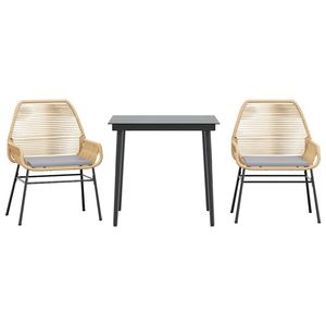 3 pezzi Set da pranzo in Poly Rattan marrone con cuscini tavolo da giardino e sedie con piano in vetro mobili da esterno - Product Image 2