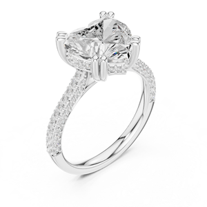 Bague de fiançailles en diamant en forme de cœur, bande pavée en or 18 carats, bague de mariée de luxe - Product Image 5