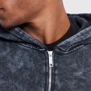 Sweat à capuche zippé pour homme, vintage, délavé, coupe oversize, en molleton épais, effet délavé à l'acide, style streetwear, vierge - Product Image 6