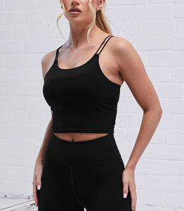 Conjunto de Yoga de Dos Piezas para Mujer, Color Negro Sólido, de Alta Calidad, OEM, Transpirable, con Logotipo Frontal, Ropa Deportiva - Product Image 6